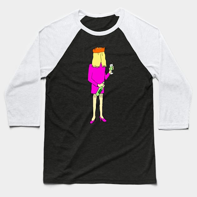 Cartoon Woman Drinking Wine Christmas Baseball T-Shirt by Michelle Le Grand